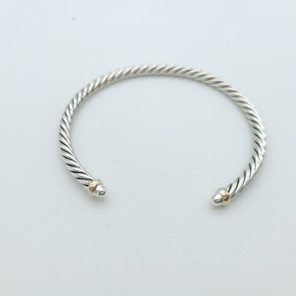 David Yurman Sterling Silver & 14k Gold 4mm Flex Cable Bangle Bracelet 7 Inch - Picture 2 of 9